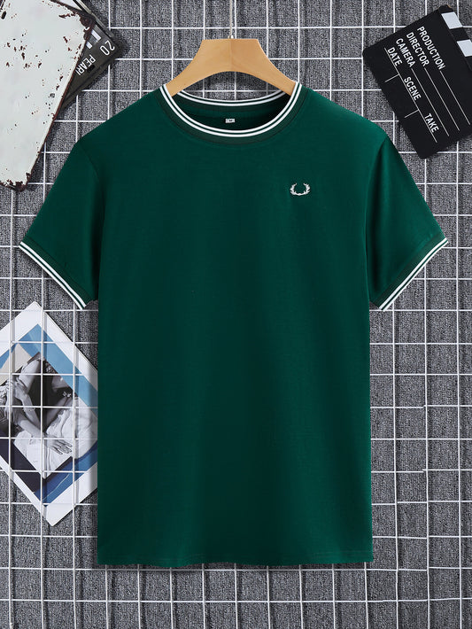 Contrast Trim Graphic Round Neck Tee Shirt