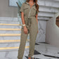 Zip Up Tie Front Jogger Jumpsuit