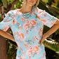 Summer Lover Floral Puff Sleeve Round Neck Blouse