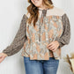 Sugarfox Full Size Paisley Tie Neck Balloon Sleeve Top