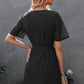 Swiss Dot Mesh Sleeve Tie-Waist Dress