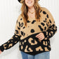 CY Fashion Full Size Leopard V-Neck Fuzzy Sweater