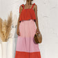 Color Block Tie Shoulder Tiered Sleeveless Dress