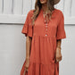 Button Front Tiered Tie Neck Mini Dress