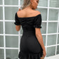 Decorative Button Ruffle Hem Ruched Dress