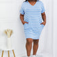 Zenana Full Size Striped V-Neck Pocket Dress in Spring Blue