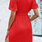 Textured Tie Belt Short Sleeve Dress