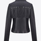 Zip Up Fringe Trim PU Leather Jacket