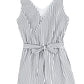Striped Tie-Shoulder Belted Surplice Romper