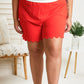 Cotton Bleu Ups and Downs Full Size Scalloped Airflow Shorts in Hot Coral