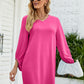 Textured Balloon Sleeve V-Neck Dress