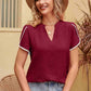 Contrast Trim Pom-Pom Detail Notched Neck Blouse