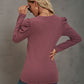 Waffle-Knit Puff Sleeve Round Neck Top