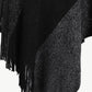 Color Block Fringe Hem V-Neck Poncho