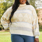 Davi & Dani Dozy Weather Full Size Geometric Fuzzy Turtleneck Sweater in Taupe