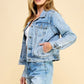 Veveret Button Up Pearl Detail Long Sleeve Denim Jacket
