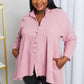 Zenana Bright and Airy Raw Edge Peplum Shirt with Pockets in Light Rose