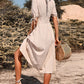 Button Down Tie Cuff Midi Dress