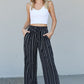 CY Fashion Full Size Striped Drawstring Waist Wide Leg Pants with Pockets