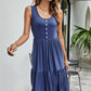 Decorative Button Sleeveless Scoop Neck Tiered Dress
