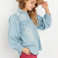 Davi & Dani Sitting Fireside Full Size Button Down Denim Shirt