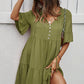 Button Front Tiered Tie Neck Mini Dress