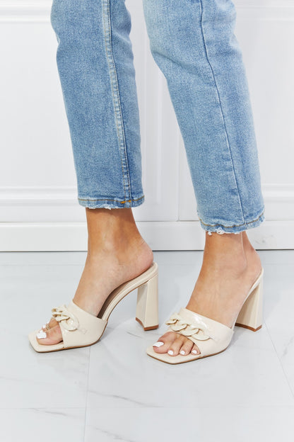 Cape Robbin Chain Detail Slide-On Heels in Off White