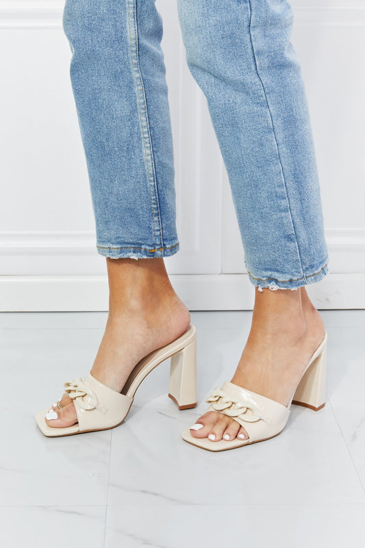 Cape Robbin Chain Detail Slide-On Heels in Off White