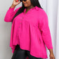 Zenana Bright and Airy Raw Edge Peplum Shirt with Pockets in Hot Pink