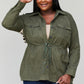 Davi & Dani Full Size Geometric Drawstring Waist Shacket with Pockets