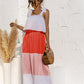 Color Block Tie Shoulder Tiered Sleeveless Dress