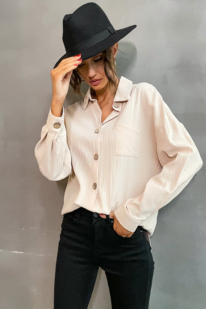 Button Front Pocket Blouse