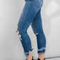 Zenana Slit Frayed Hem Distressed Jeans