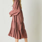 Davi & Dani Button Front Balloon Sleeve Tiered Midi Dress