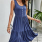 Decorative Button Sleeveless Scoop Neck Tiered Dress