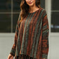Striped Fringe Hem Round Neck Sweater