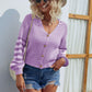 Striped Rib-Knit Lantern Sleeve Cardigan